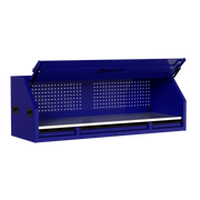 Homak 02072010 72" RS Pro Hutch with Power Strip and Stainless Steel Top - Rally Sport Blue angle view, lid open