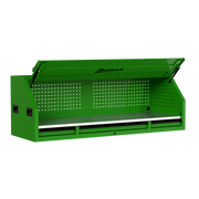 Homak 02072010 72" RS Pro Hutch with Power Strip and Stainless Steel Top - Monster Green angle view, lid open