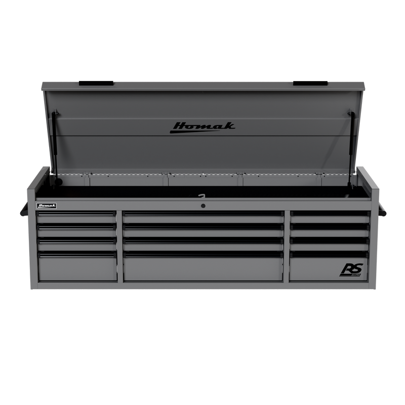 Homak 02072120 72" RS Pro 12-Drawer Top Chest with Power Strip, 24" Deep - Battleship Gray