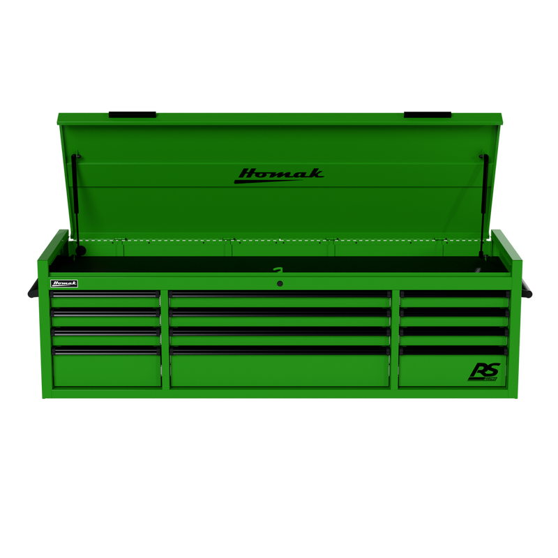 Homak 02072120 72" RS Pro 12-Drawer Top Chest with Power Strip, 24" Deep - Monster Green