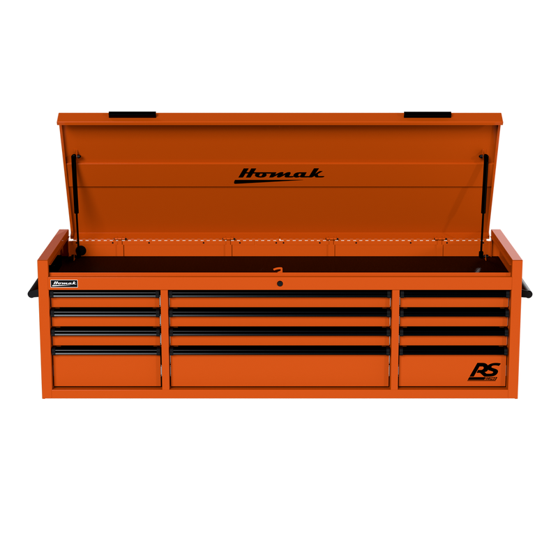 Homak 02072120 72" RS Pro 12-Drawer Top Chest with Power Strip, 24" Deep - Competition Orange