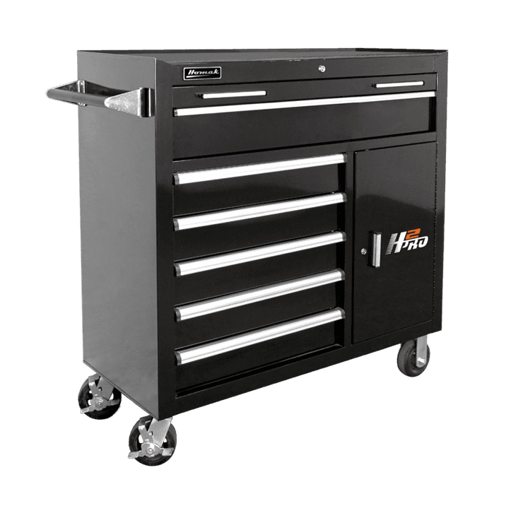 Homak 04041062 41" H2Pro 6-Drawer Roller Cabinet - Midnight Black