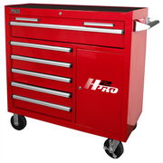 Homak 04041062 41" H2Pro 6-Drawer Roller Cabinet - Fury Red angle view