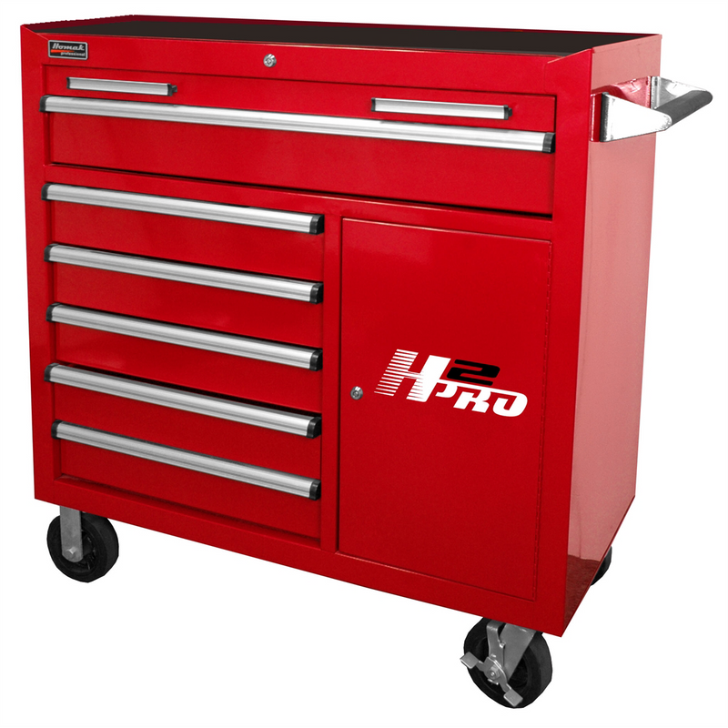 Homak 04041062 41" H2Pro 6-Drawer Roller Cabinet - Fury Red angle view