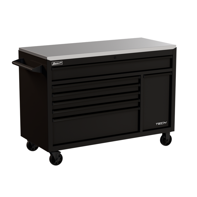 Homak 04054070 54" TECH Roller Cabinet with Power Tool Drawer and Stainless Top - Midnight Black