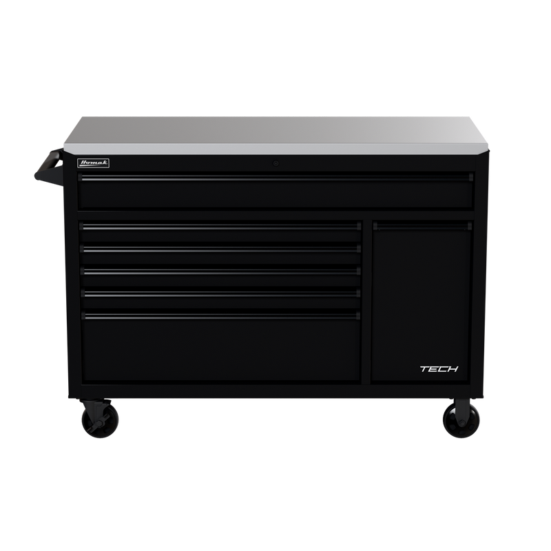 Homak 04054070 54" TECH Roller Cabinet with Power Tool Drawer and Stainless Top - Midnight Black front view