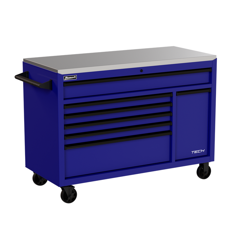 Homak 04054070 54" TECH Roller Cabinet with Power Tool Drawer and Stainless Top - Rally Sport Blue