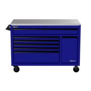 Homak 04054070 54" TECH Roller Cabinet with Power Tool Drawer and Stainless Top - Rally Sport Blue front view