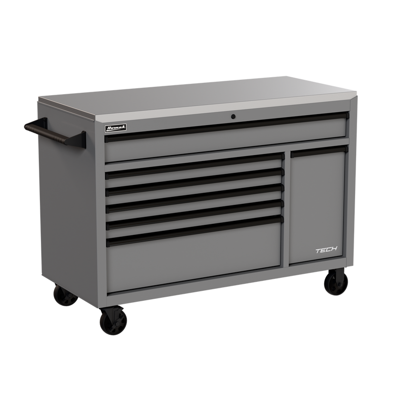 Homak 04054070 54" TECH Roller Cabinet with Power Tool Drawer and Stainless Top - Battleship Gray