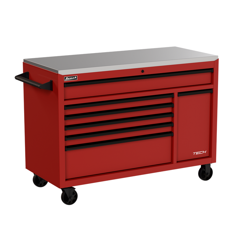 Homak 04054070 54" TECH Roller Cabinet with Power Tool Drawer and Stainless Top - Fury Red