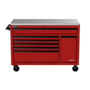 Homak 04054070 54" TECH Roller Cabinet with Power Tool Drawer and Stainless Top - Fury Red front view
