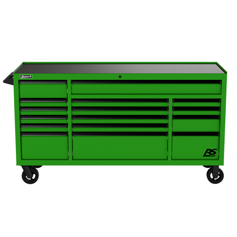 Homak 04072160 72" RS Pro 16-Drawer Roller Cabinet, 24" Deep - Monster Green