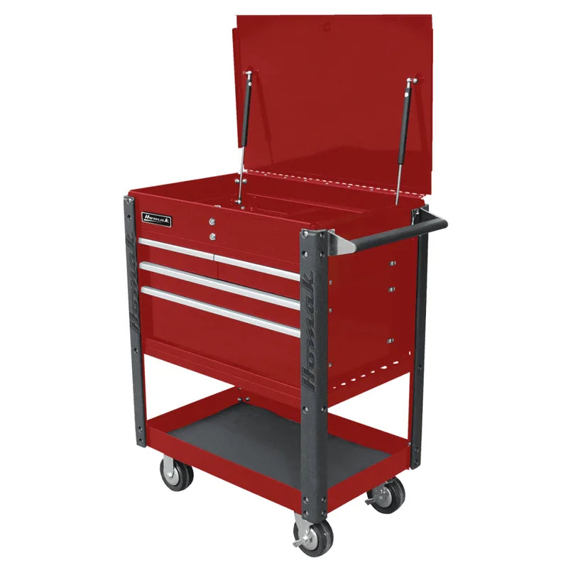Homak 06032000 35" Pro Series 4 Drawer Flip Top Service Cart - Fury Red