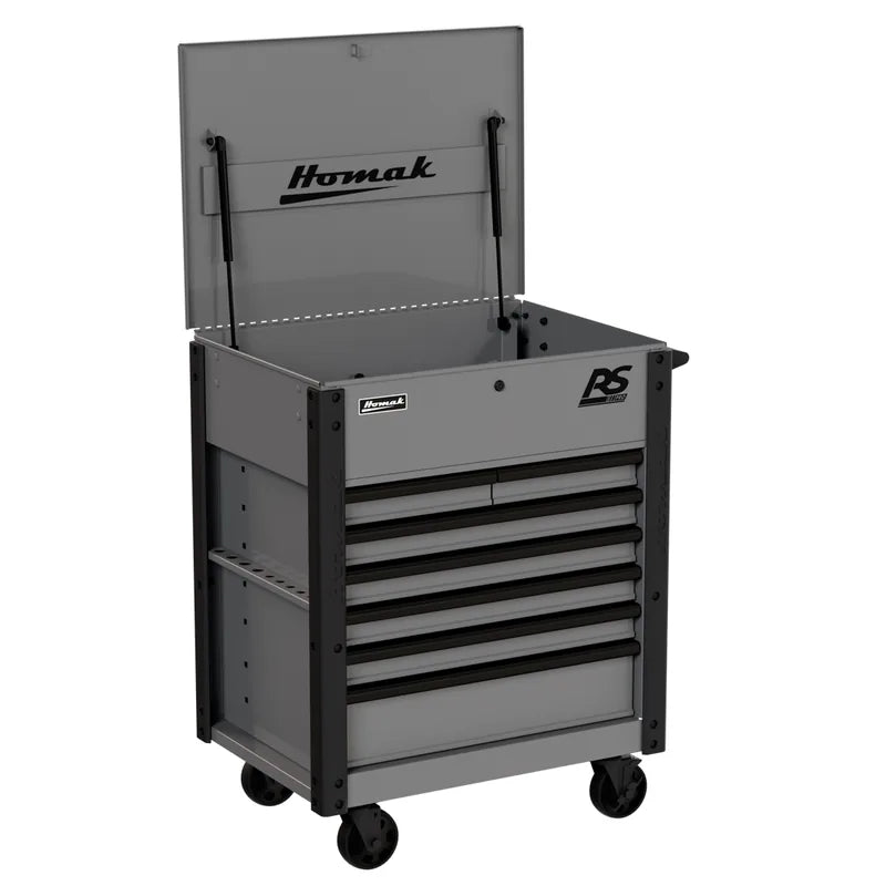 Homak 06035247 35" RS Pro 7 Drawer Service Cart with Lockable Flip Top - Battleship Gray