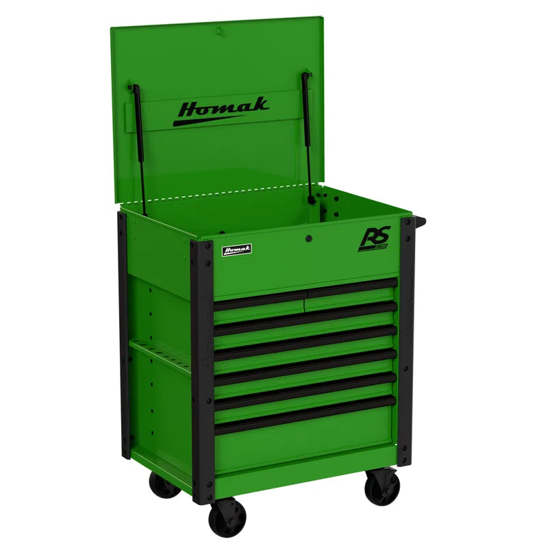Homak 06035247 35" RS Pro 7 Drawer Service Cart with Lockable Flip Top - Monster Green
