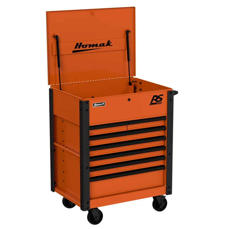 Homak 06035247 35" RS Pro 7 Drawer Service Cart with Lockable Flip Top - Competition Orange