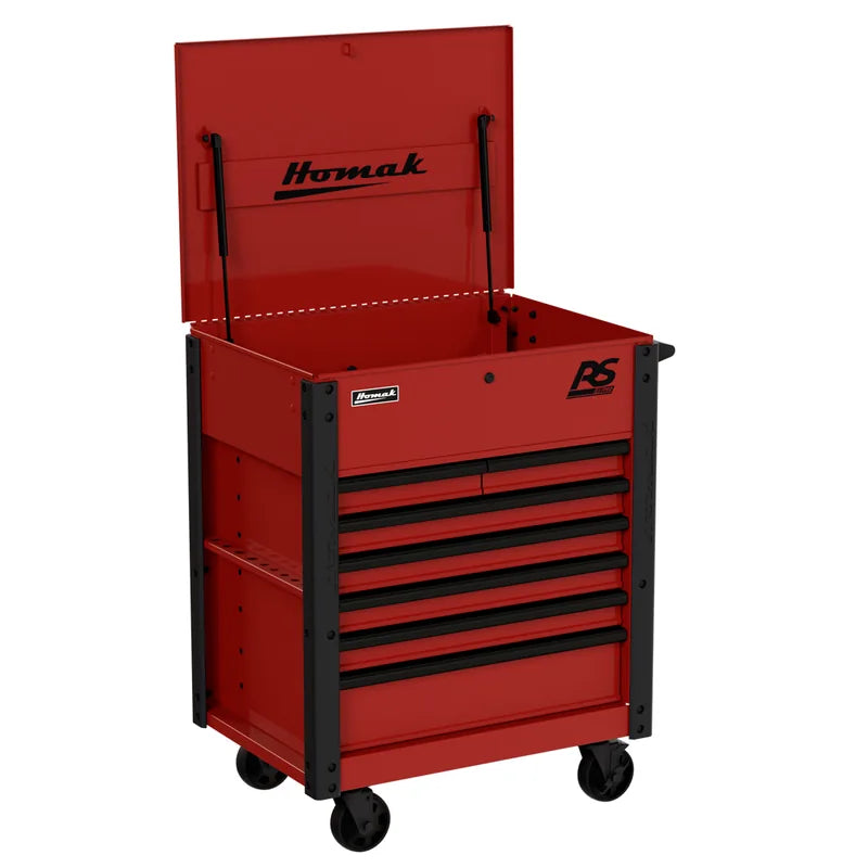 Homak 06035247 35" RS Pro 7 Drawer Service Cart with Lockable Flip Top - Fury Red