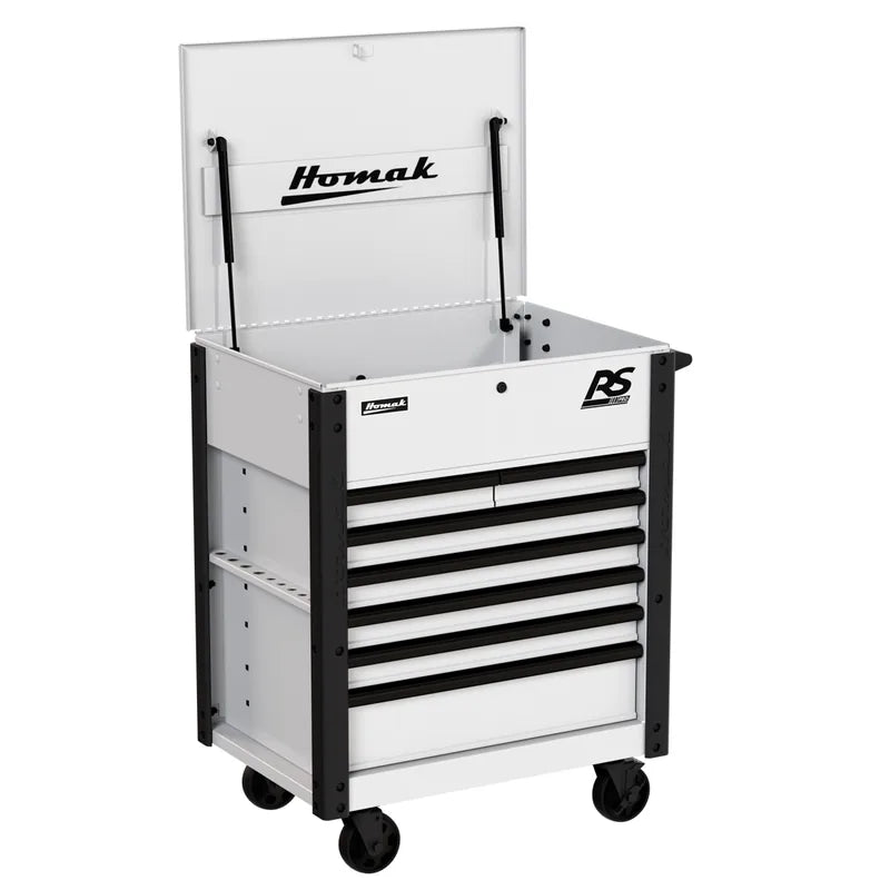 Homak 06035247 35" RS Pro 7 Drawer Service Cart with Lockable Flip Top - Polar White