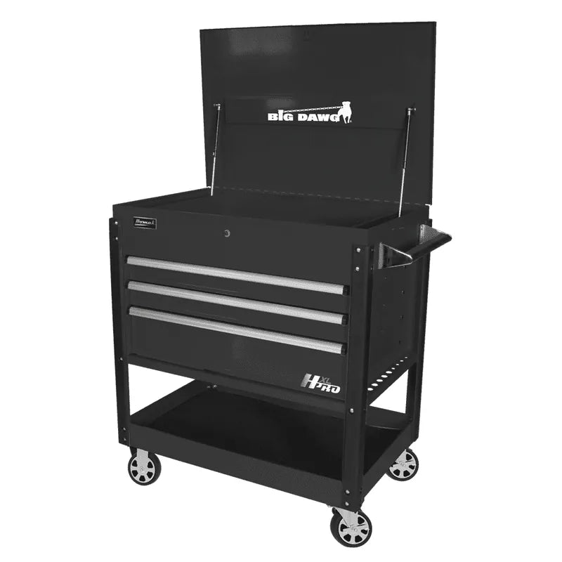 Homak 06043030 43" Big Dawg 3 Drawer Service Cart with Bottom Tray - Midnight Black