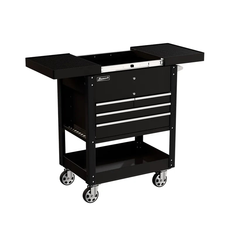 Homak 06043500 35" Pro Series 4 Drawer Slide Top Service Cart - Midnight Black
