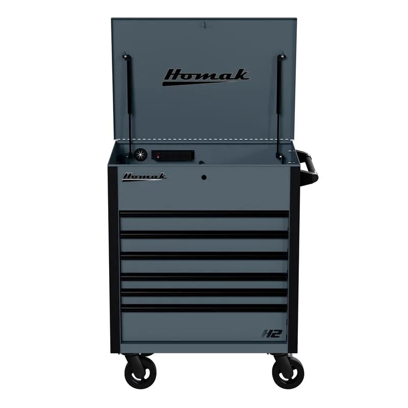 Homak 06342406 6 Drawer Flip Top Power Service Cart with 125/250 lb Drawers - Gray