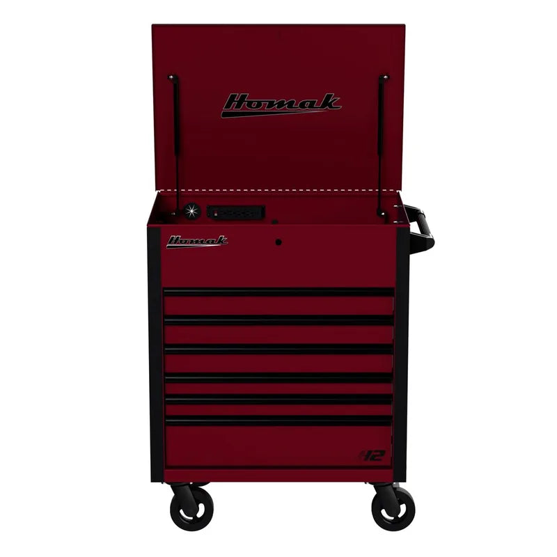 Homak 06342406 6 Drawer Flip Top Power Service Cart with 125/250 lb Drawers - Rouge Red