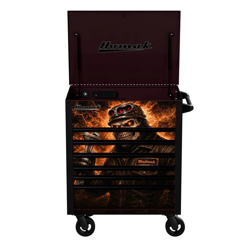 Homak 06342406 6 Drawer Flip Top Power Service Cart with 125/250 lb Drawers - Mad MAK Graphic
