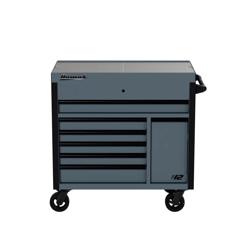 Homak 06422407 7 Drawer Slide Top Service Cart with 125/250 lb Drawers - Gray