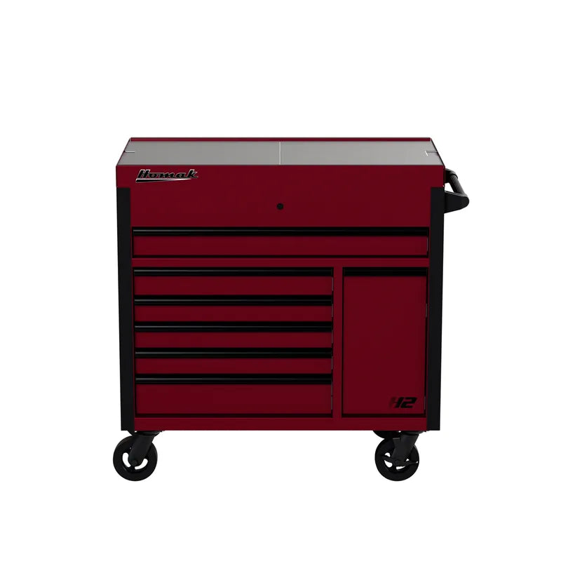 Homak 06422407 7 Drawer Slide Top Service Cart with 125/250 lb Drawers - Rouge Red