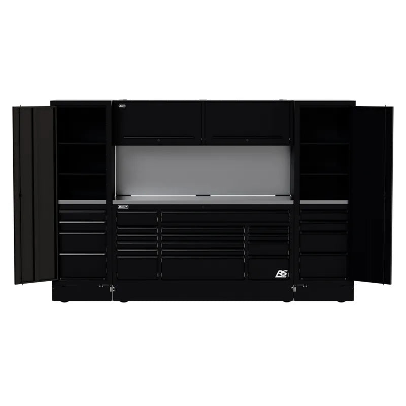 Homak CTS12001 120" RS Pro CTS Roller Cabinet and Side Locker Combo with Solid Backsplash - Midnight Black