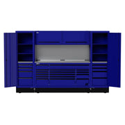 Homak CTS12001 120" RS Pro CTS Roller Cabinet and Side Locker Combo with Solid Backsplash - Rally Sport Blue