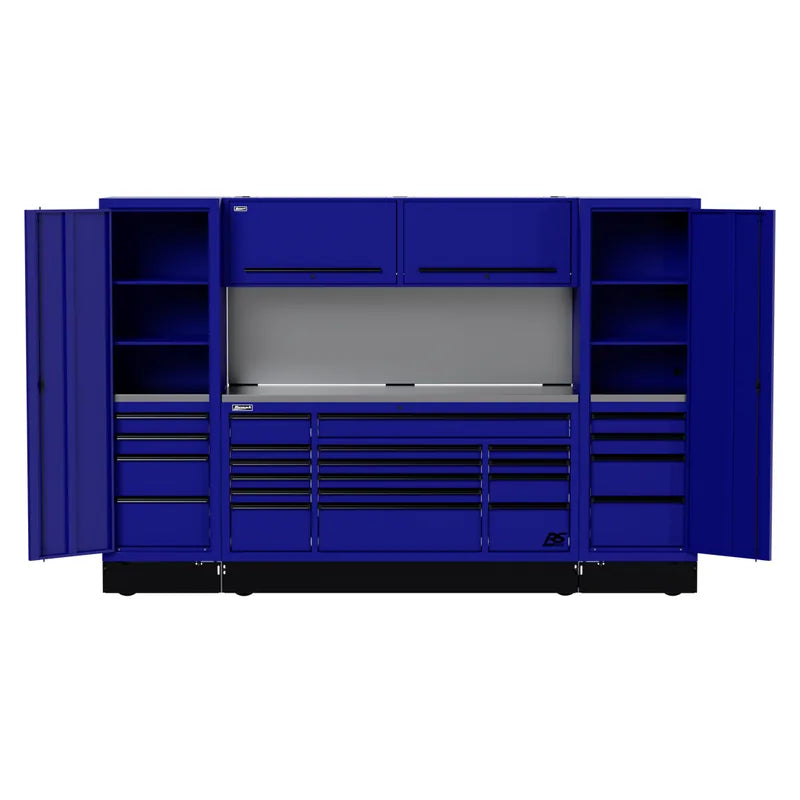 Homak CTS12001 120" RS Pro CTS Roller Cabinet and Side Locker Combo with Solid Backsplash - Rally Sport Blue