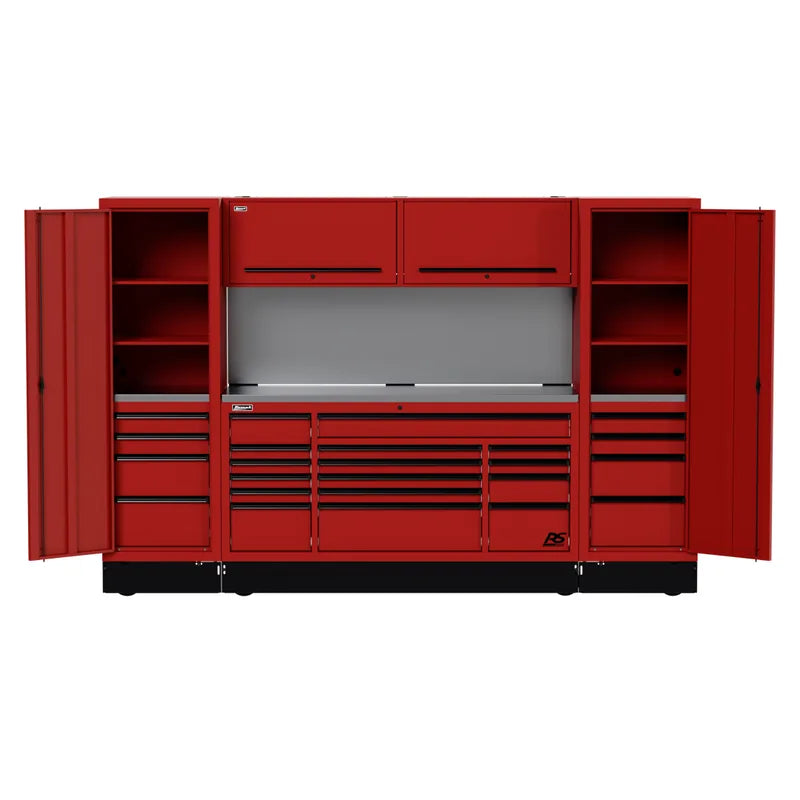 Homak CTS12001 120" RS Pro CTS Roller Cabinet and Side Locker Combo with Solid Backsplash - Fury Red