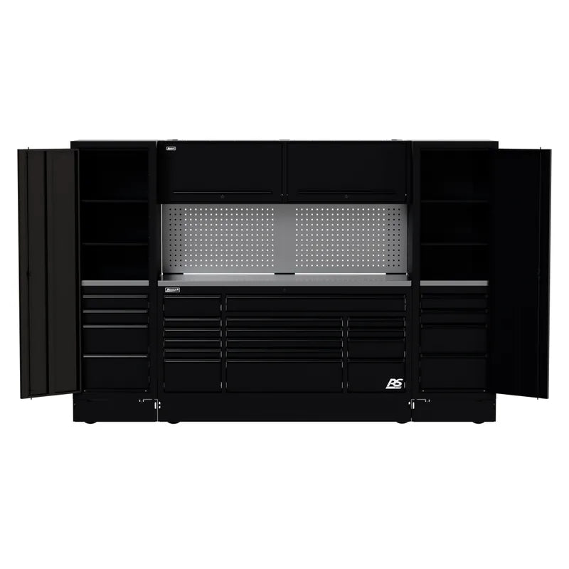 Homak CTS12002 120" RS Pro CTS Roller Cabinet and Side Locker Combo with Toolboard Backsplash - Midnight Black