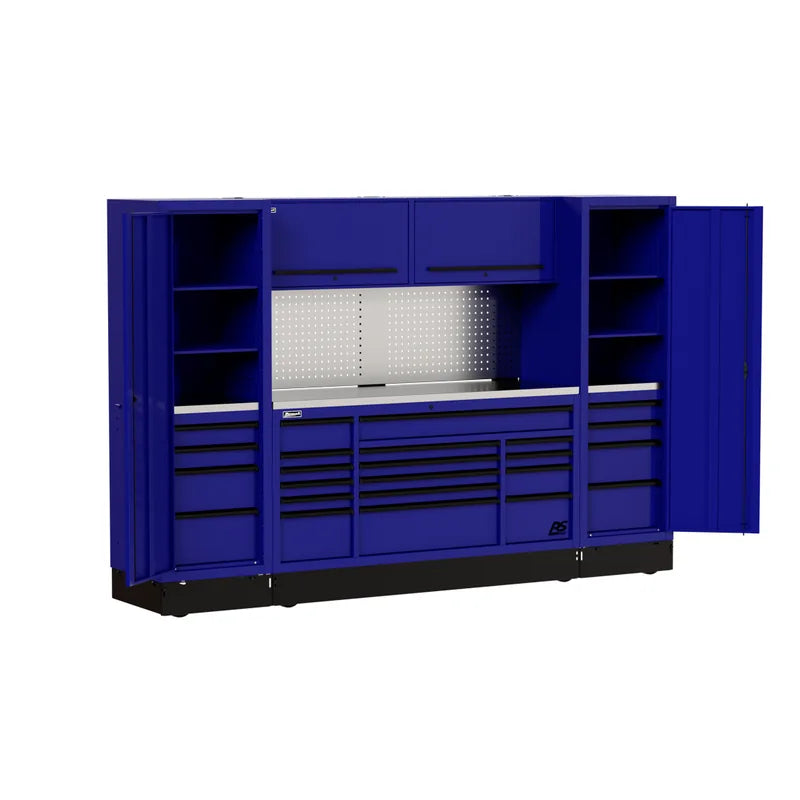 Homak CTS12002 120" RS Pro CTS Roller Cabinet and Side Locker Combo with Toolboard Backsplash - Rally Sport Blue angle view
