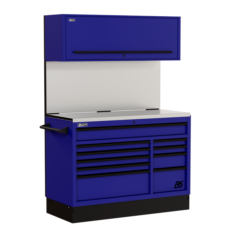 Homak CTS54001 54" CTS Centralized Tool Storage Set with Solid Backsplash - Rally Sport Blue angle view