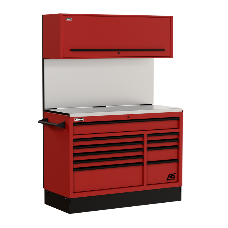 Homak CTS54001 54" CTS Centralized Tool Storage Set with Solid Backsplash - Fury Red angle view