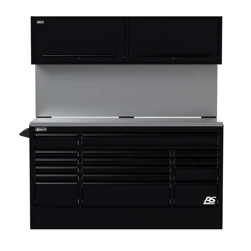 Homak CTS72001 72" CTS Centralized Tool Storage Set with Solid Backsplash - Midnight Black
