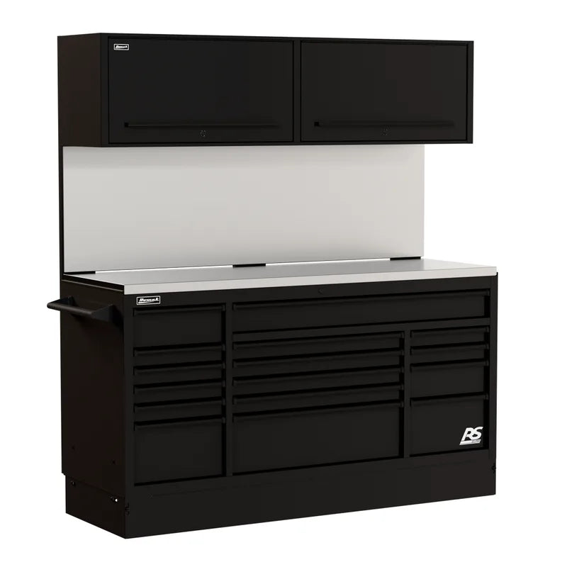 Homak CTS72001 72" CTS Centralized Tool Storage Set with Solid Backsplash - Midnight Black angle view