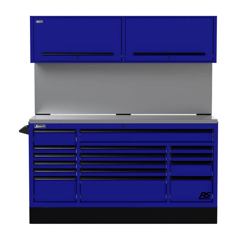 Homak CTS72001 72" CTS Centralized Tool Storage Set with Solid Backsplash - Rally Sport Blue
