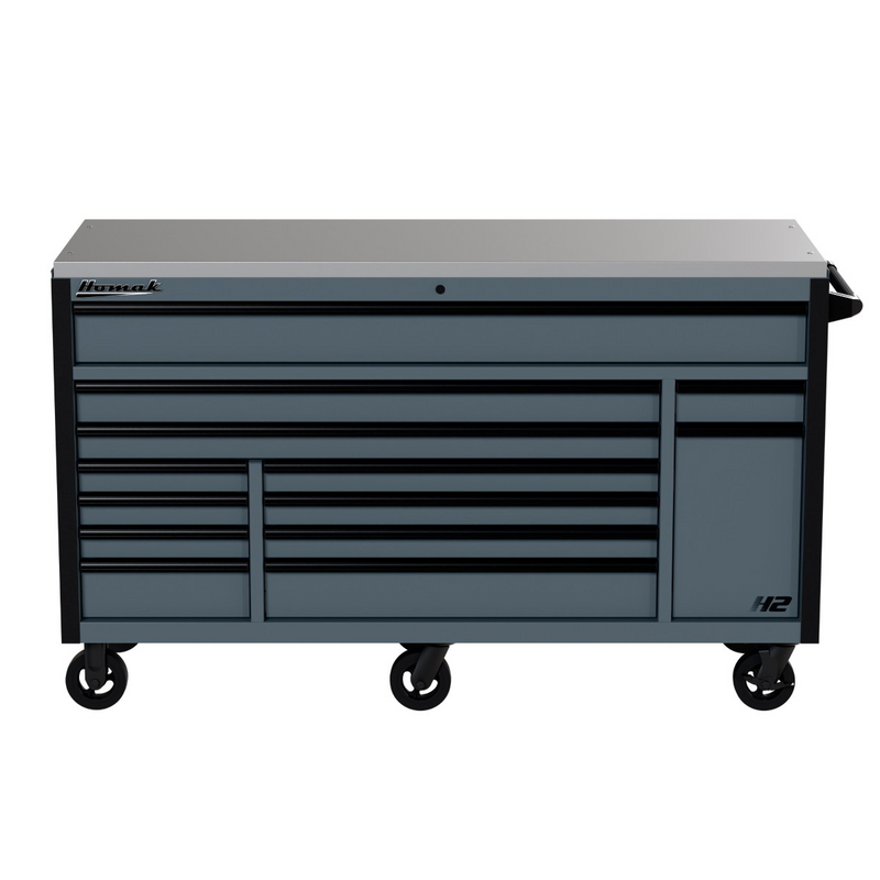 Homak H204722613 72" H2 Pro 13-Drawer Workstation Roller Cabinet with Power Drawer - Gray