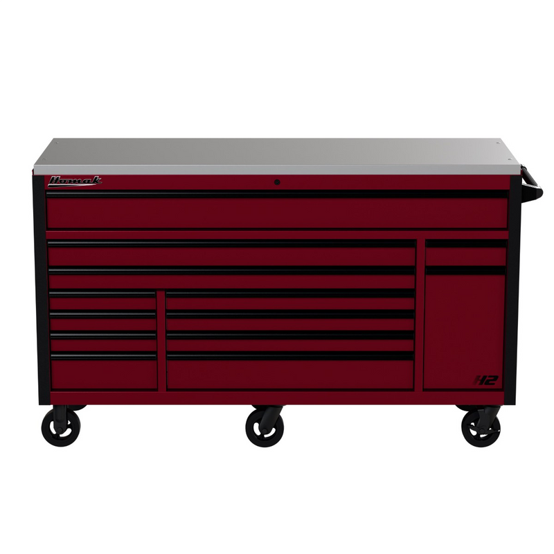 Homak H204722613 72" H2 Pro 13-Drawer Workstation Roller Cabinet with Power Drawer - Rouge Red
