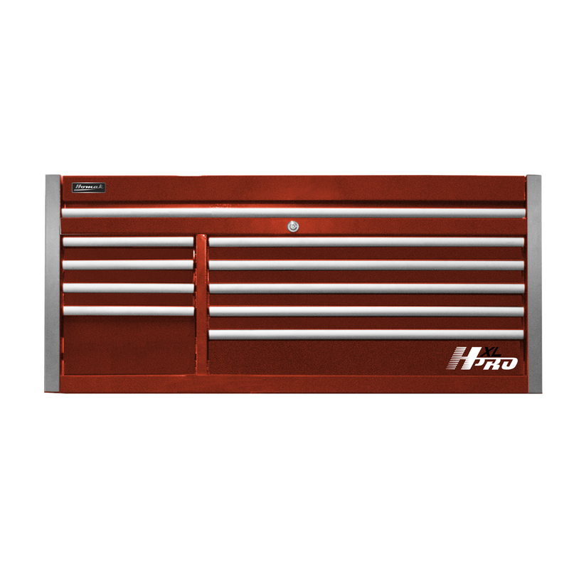 Homak HX02060101 60" HXL Pro 9-Drawer Top Chest with Power Strip - Fury Red