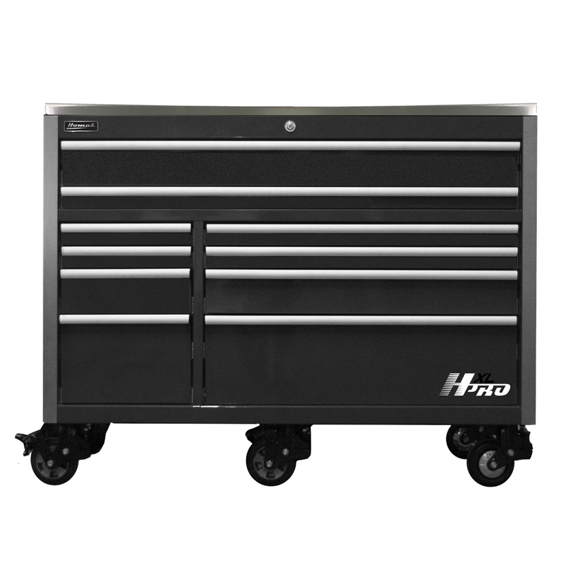 Homak HX04060111 60" Big Dawg HXL Pro 10-Drawer Roller Cabinet with Stainless Steel Top - Midnight Black