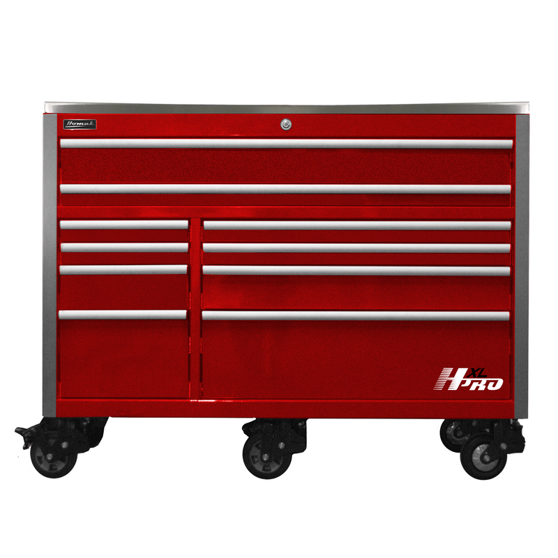 Homak HX04060111 60" Big Dawg HXL Pro 10-Drawer Roller Cabinet with Stainless Steel Top - Fury Red