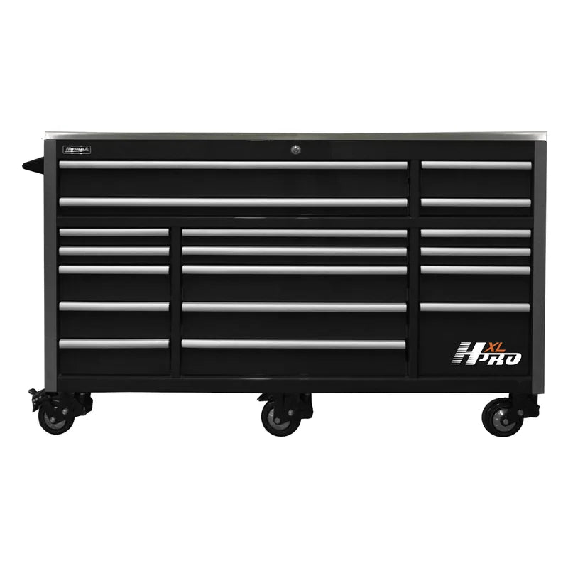 Homak HX04072171 72" Big Dawg HXL Pro 18-Drawer Roller Cabinet with Stainless Steel Top - Midnight Black