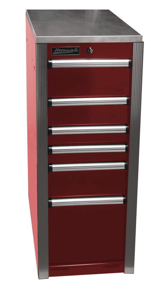 Homak HX08015061 HXL Pro Series 6-Drawer Side Cabinet with Stainless Steel Top - Fury Red