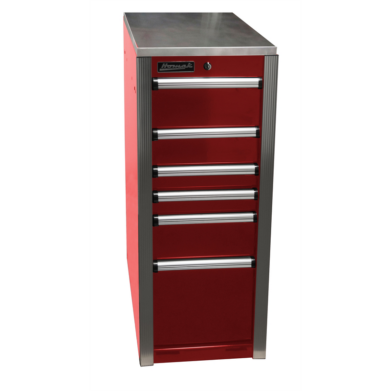 Homak HX08015061 HXL Pro Series 6-Drawer Side Cabinet with Stainless Steel Top - Fury Red angle view
