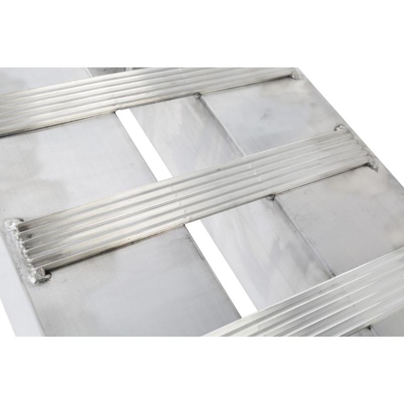 serrated rungs of the HD Ramps Hook-End Heavy Equipment Ramps 12'x16" with 12,000 lbs Capacity 