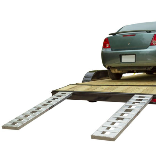 HD Ramps Hook & Plate Hybrid End Aluminum Car Trailer Ramps in use
